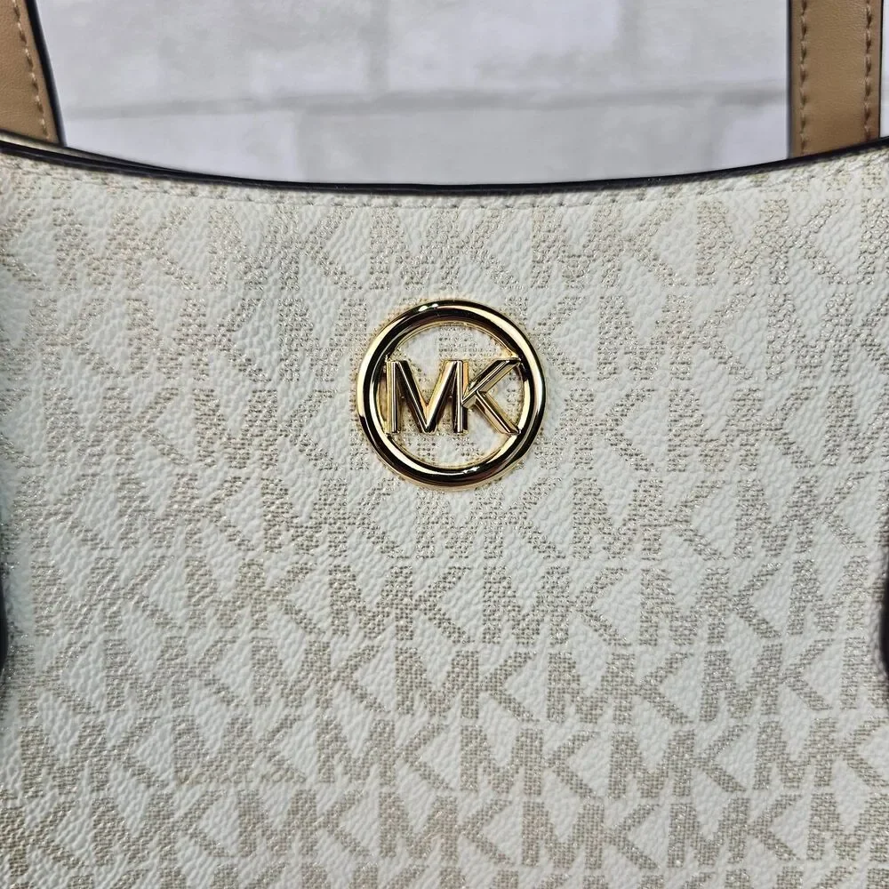 Michael Kors Gold Vanilla MK Signature Tote Shoulder Bag Large Shopper